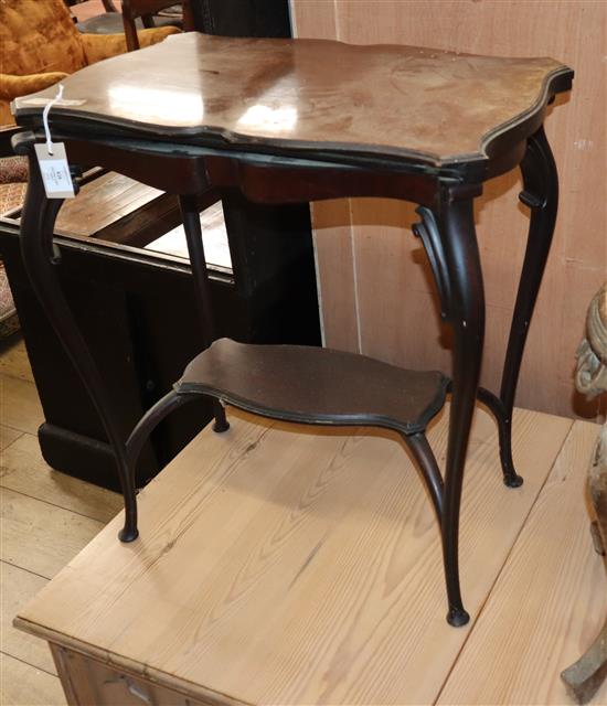 A late Victorian mahogany folding top card table, on cabriole legs W.62cm